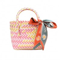 2020 Korean INS Fashion Summer Hand-woven Straw Bucket Bag Cute Women Fruit Mini Basket Handbag with scarf