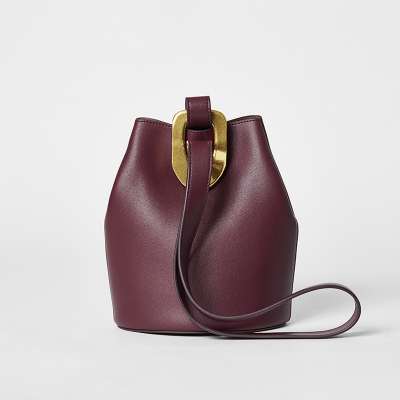 2019 winter new retro simple style fashion leather bucket hand bag metal buckle ladies shoulder bucket bag